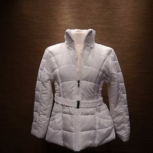White Puffer Winter coat with Belt
